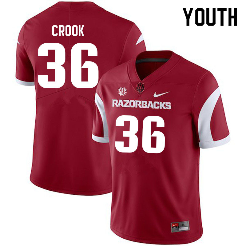 Youth #36 Jordan Crook Arkansas Razorbacks College Football Jerseys Sale-Cardinal